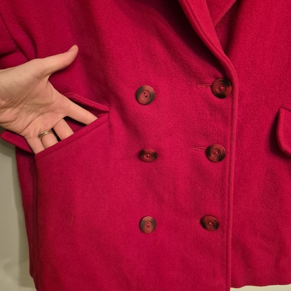 Irving Posluns Women's Vintage Red Double Breasted Virgin Wool Coat Size Large - Picture 3 of 9